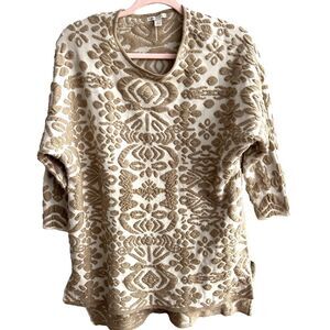 Cato Cream Tan Knit Sweater Tunic Small Women’s Raised Damask Preppy 3/4 Sleeve
